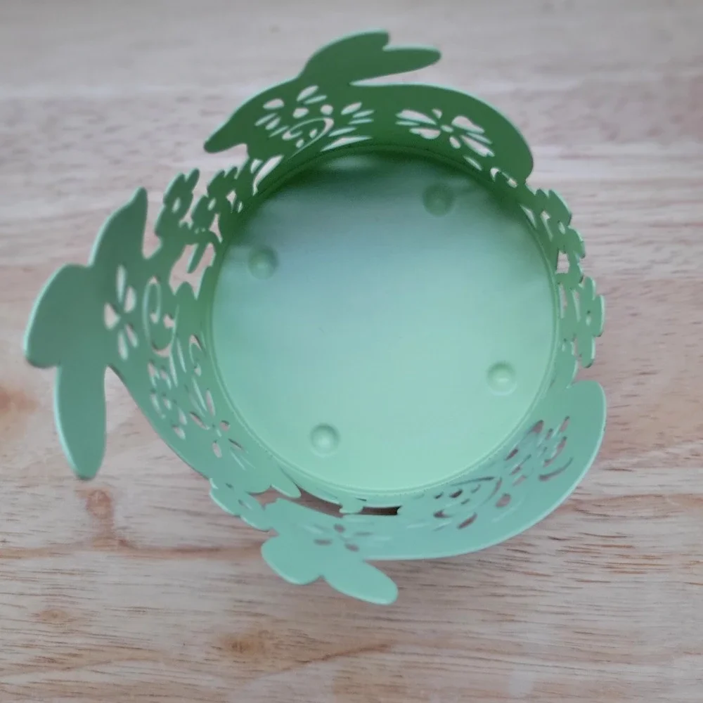 Easter Bunny Metal Tealight Candle Holder Light Green Cutout Spring Decor